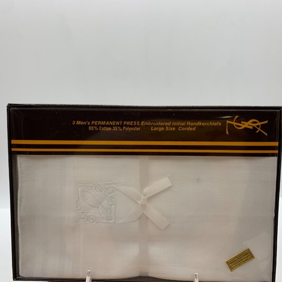 NIB VTG Yves St Laurent box set 3 B-monogrammed handkerchiefs cotton/polyester - Picture 5 of 8